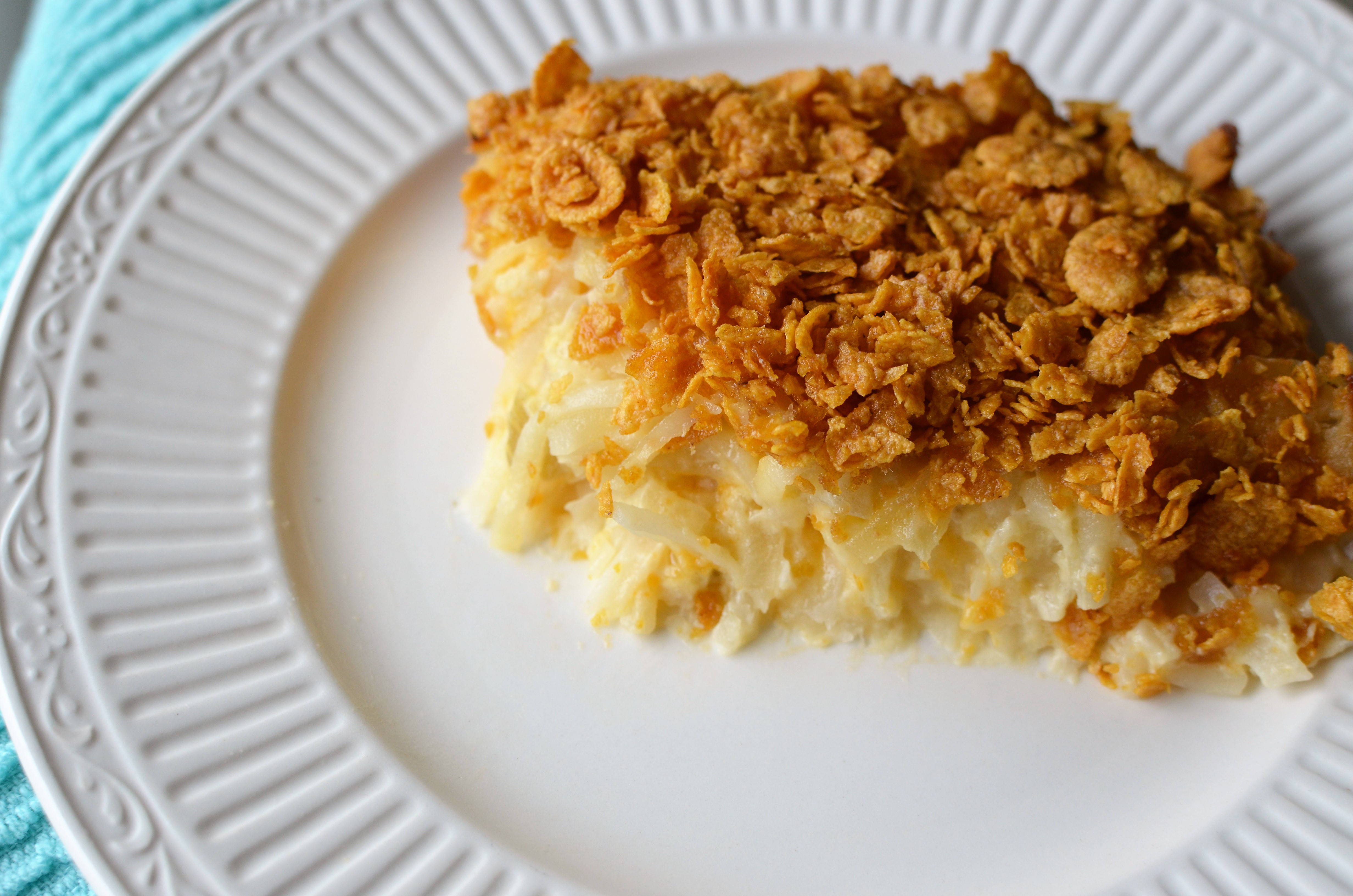 Southern hash brown casserole on a plate