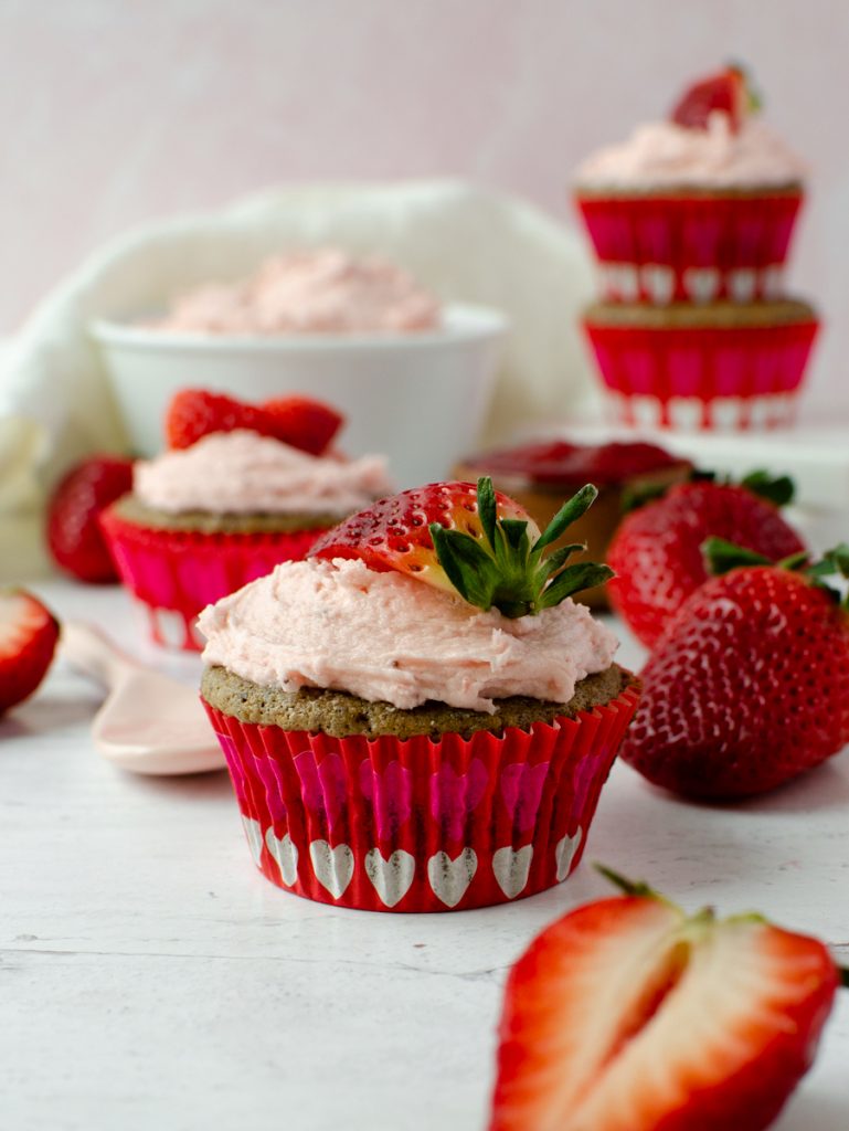 Strawberry Buttercream frosted cupcakes