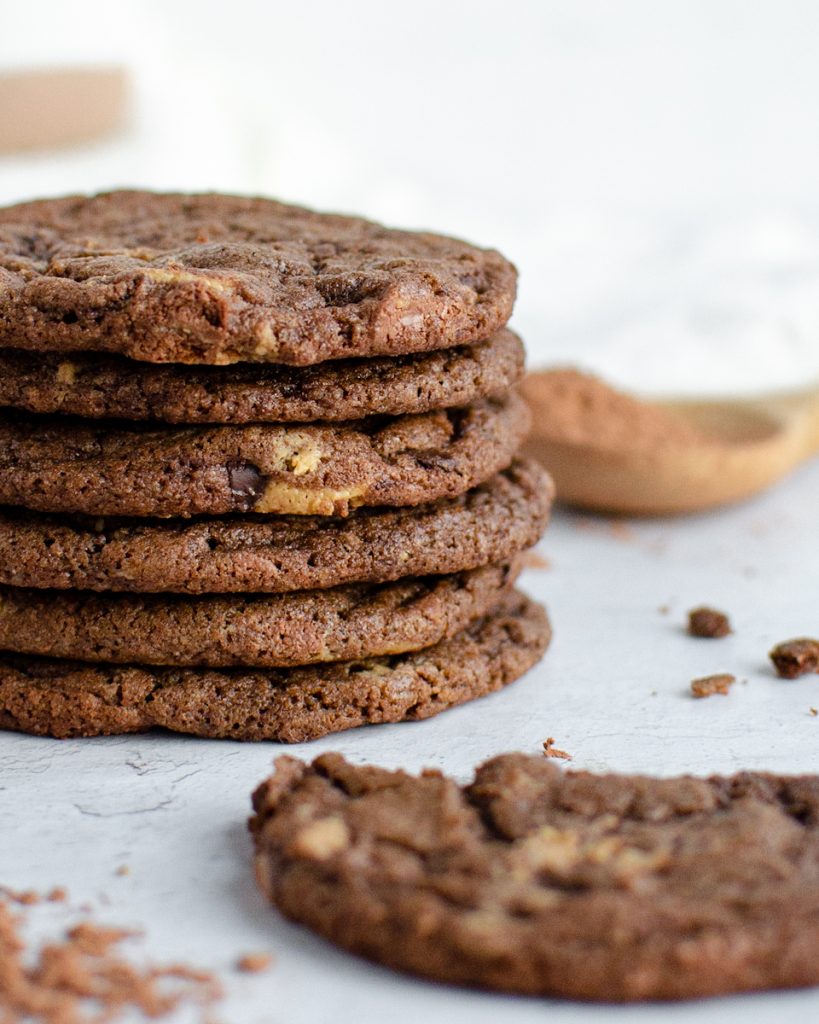 Chocolate Peanut Butter Cookies in a stack