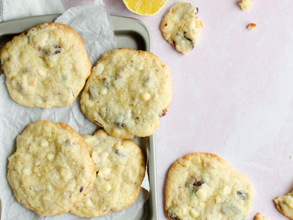 Lemon cookies with cranberries and white chocolate