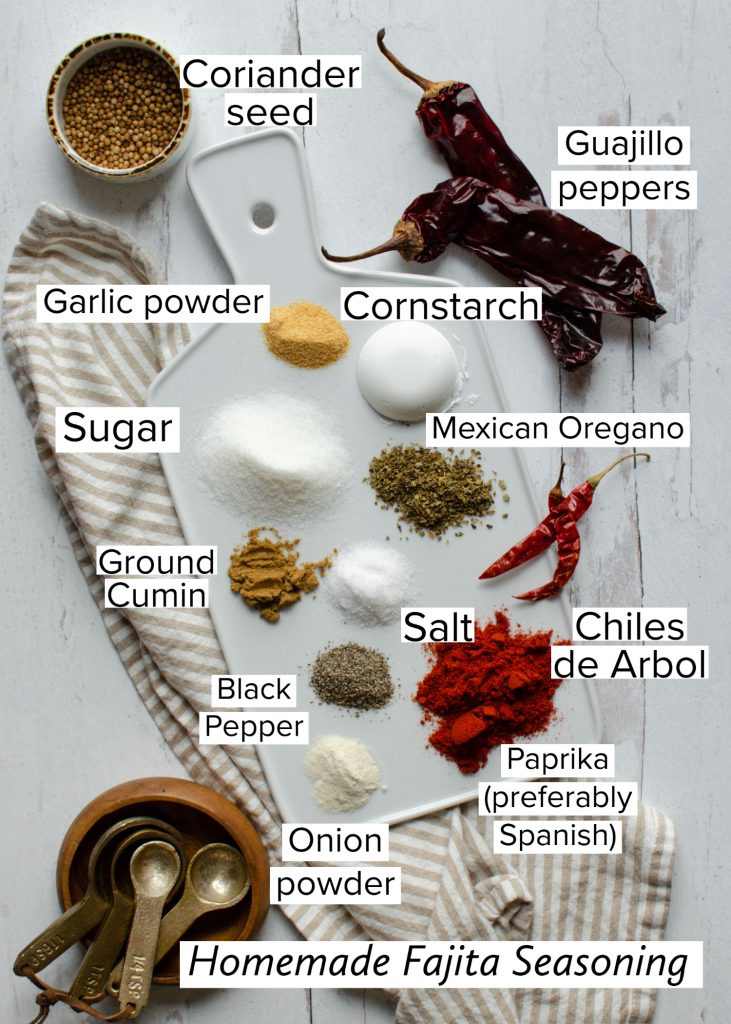 Ingredients for Homemade Fajita seasoning on a platter