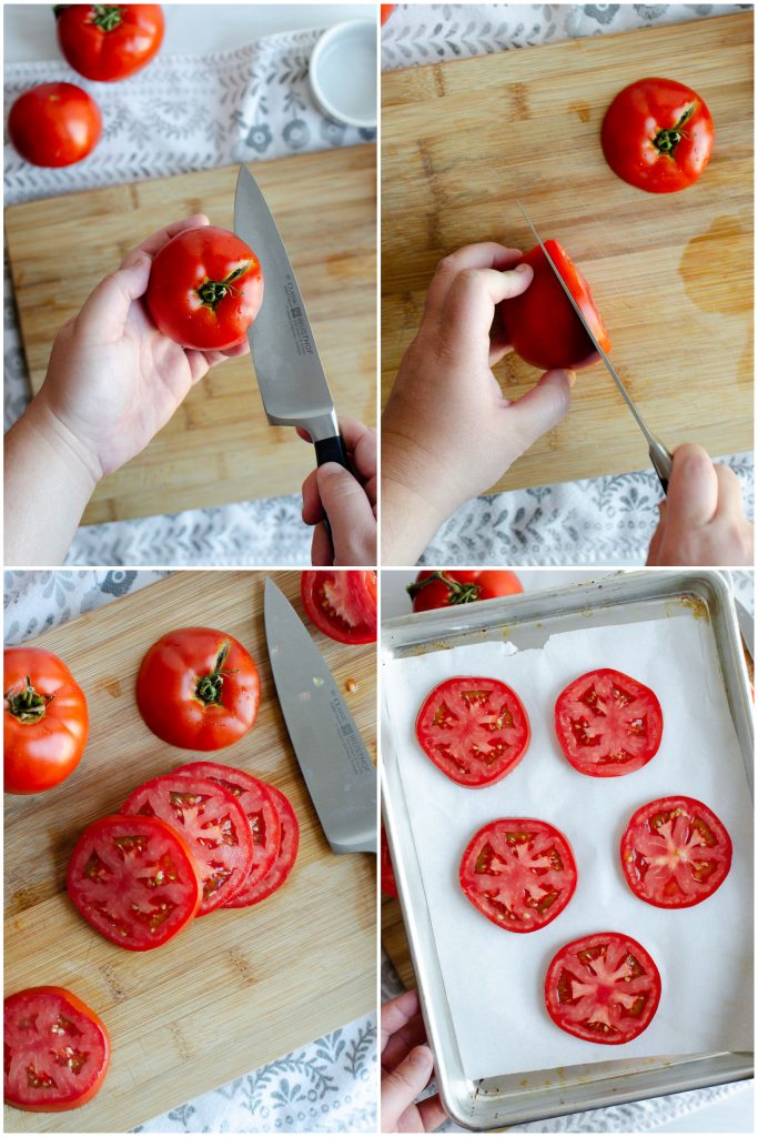 Steps for freezing fresh tomatoes in slices