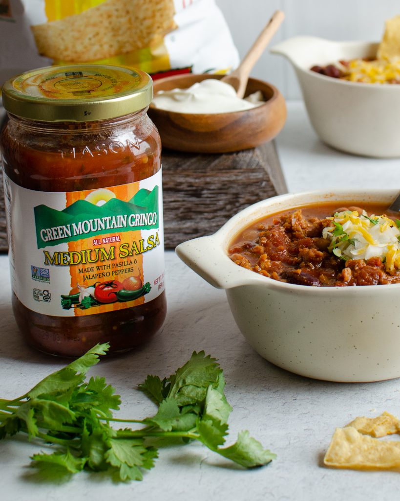 Green Mountain Gringo salsa with chili toppings