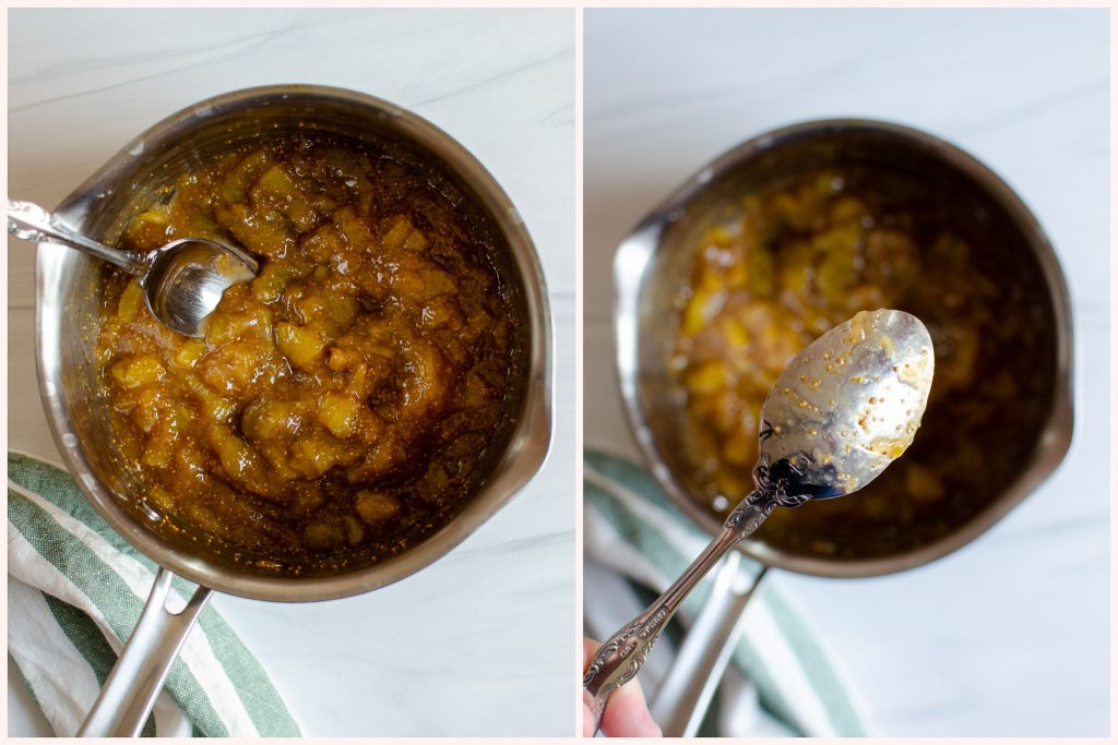 Testing cooked fig jam with a spoon