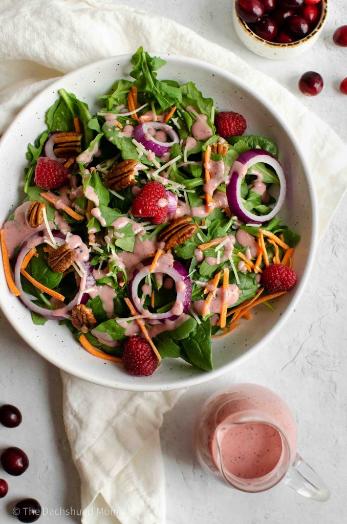 Green salad with cranberry vinaigrette dressing